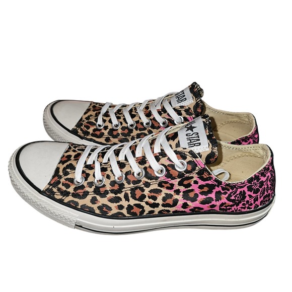 Converse All Star Leopard Floral Pink Low Top Sneakers Womens Size 10 - Picture 1 of 7